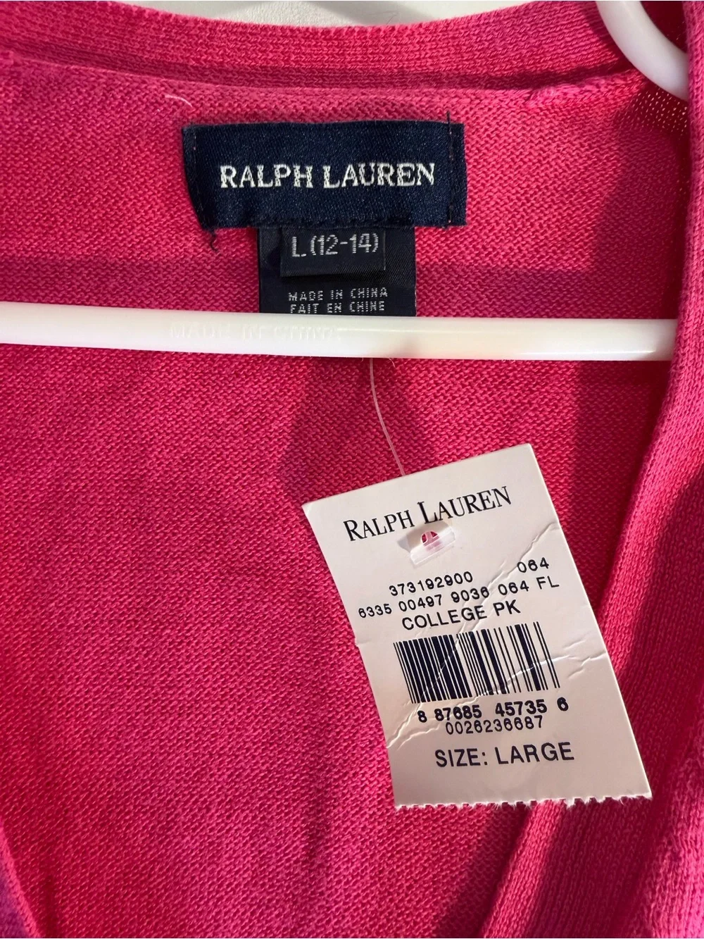 Ralph Lauren Hot Pink Ruffle-Hem V-Neck Cardigan Girls Size Large 12/14